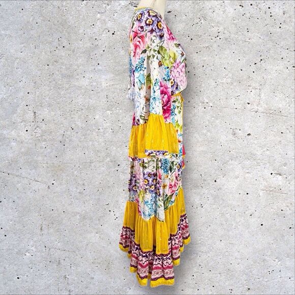 Aratta Silent Journey Ibiza Shirt Dress Medium White Floral Bell Sleeves Boho - Picture 5 of 16